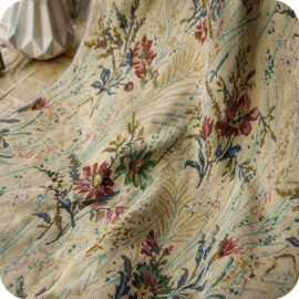 Polyester & Cotton Jacquard Fabric with Botanical Pattern Design